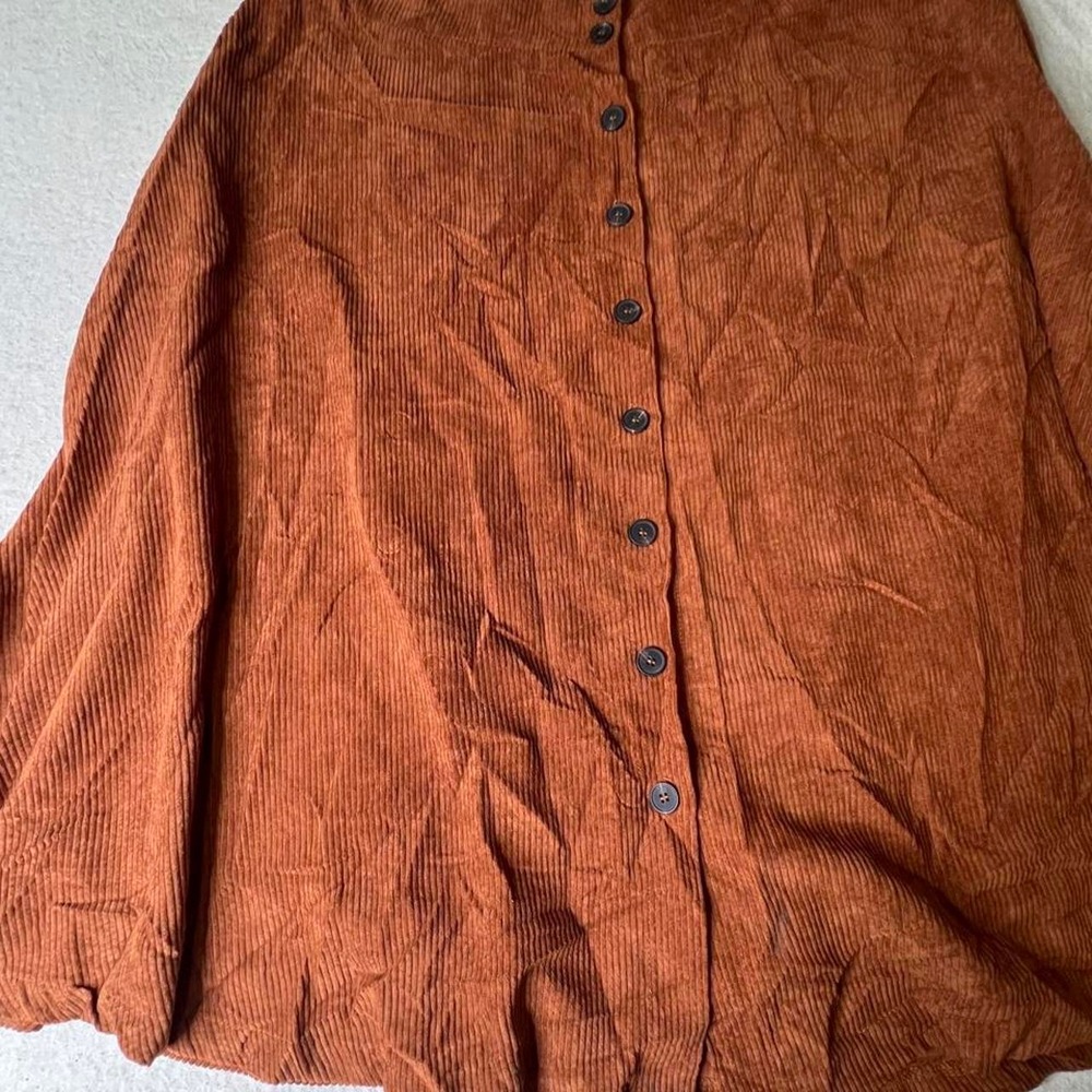 SHEIN Curve Brown Corduroy Button Up Skirt Plus Size 4XL Burnt Orange A-Line